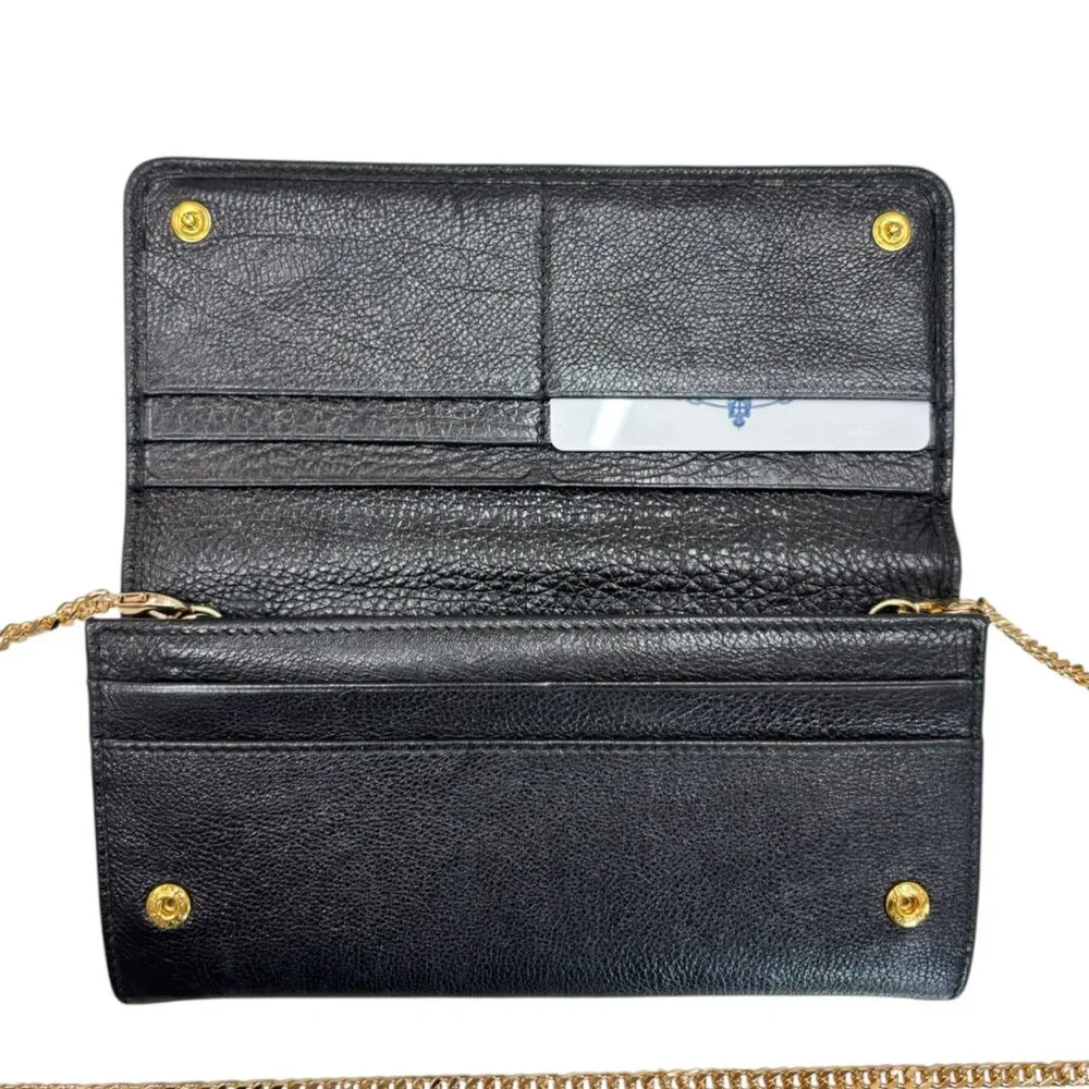 PRADA Black Grained Leather Wallet/Card Holder WIth Chain - Picture 8 of 9